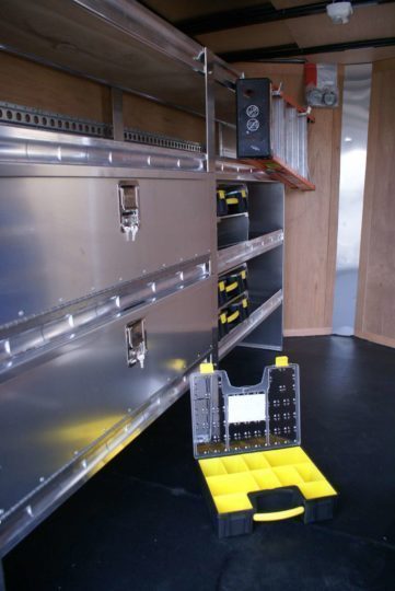 Enclosed-Trailer-Shelving-with-Parts-Organizers