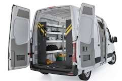 Mercedes Sprinter Contractor Package, DHS-10 Installed, Rear Driver View
