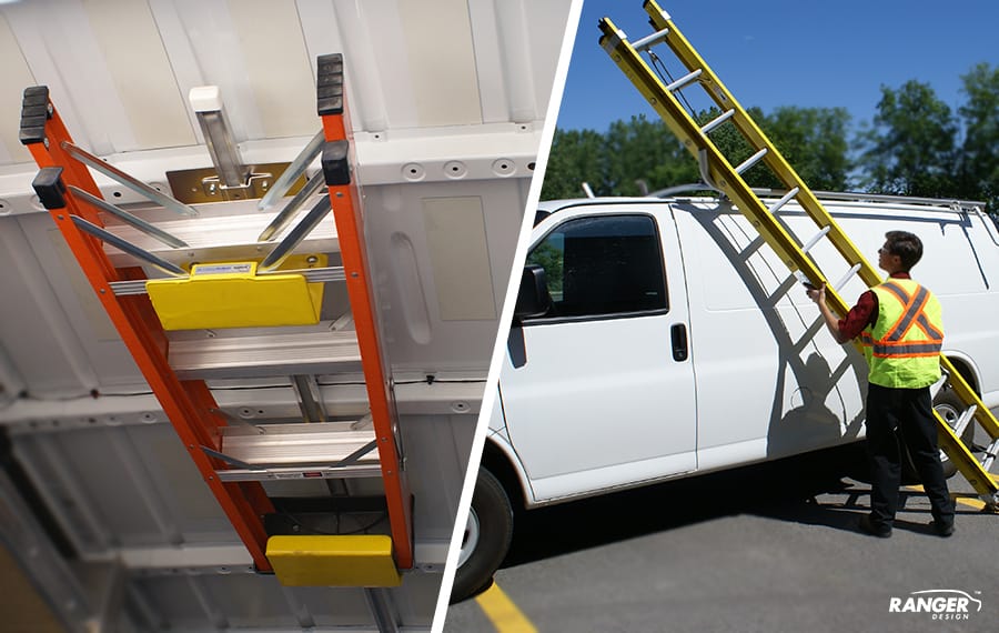 Roof mounted van ladder rack
